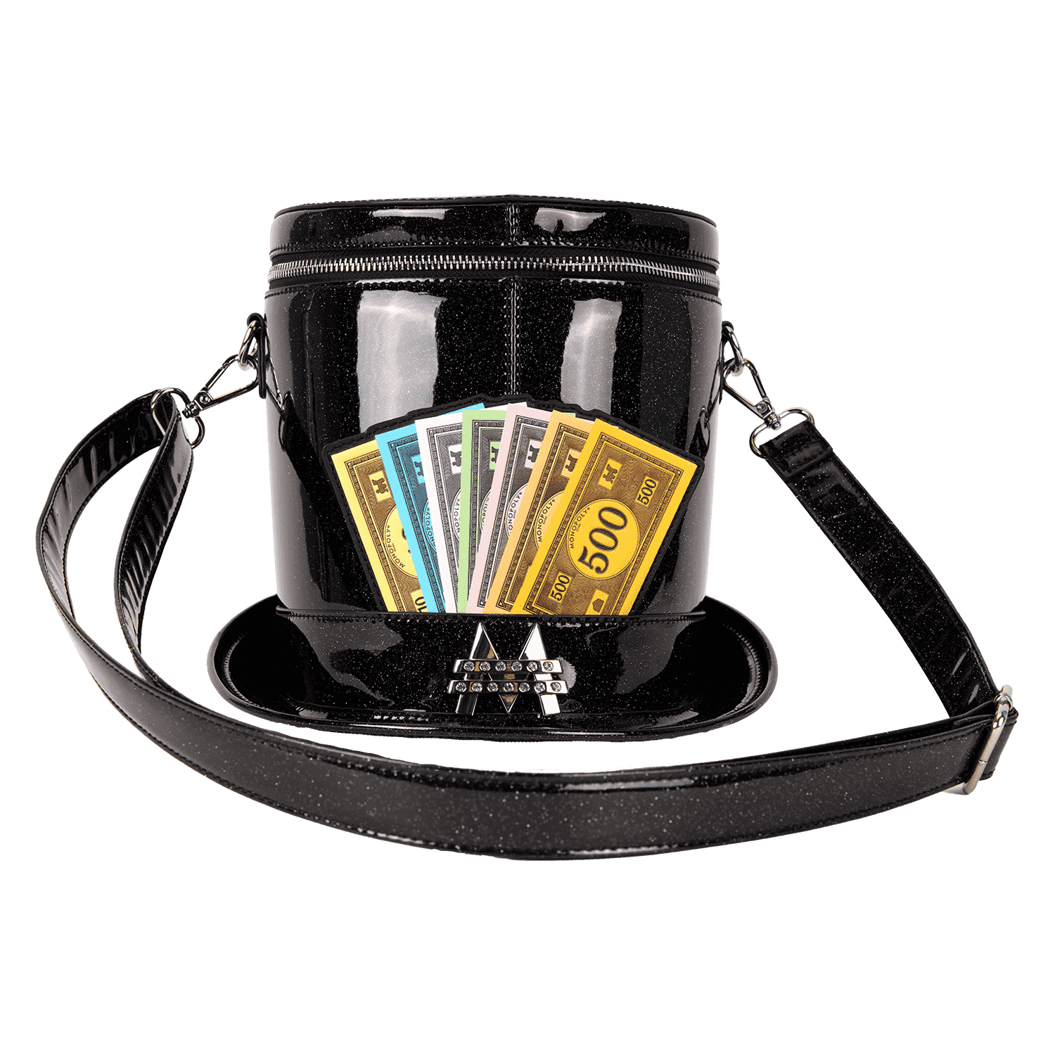 Monopoly 90th Anniversary Top Hat Glitter Figural Crossbody Bag