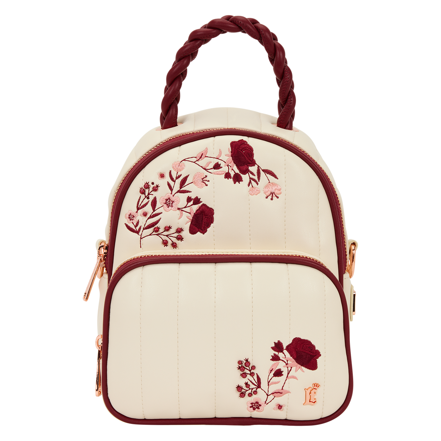 Loungefly Cream & Red Floral Convertible Mini Backpack & Crossbody Bag